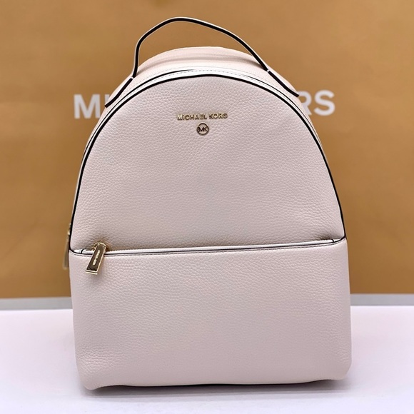 Michael Kors Valerie Medium Light Cream Pebbled Leather Backpack - Picture 7 of 12